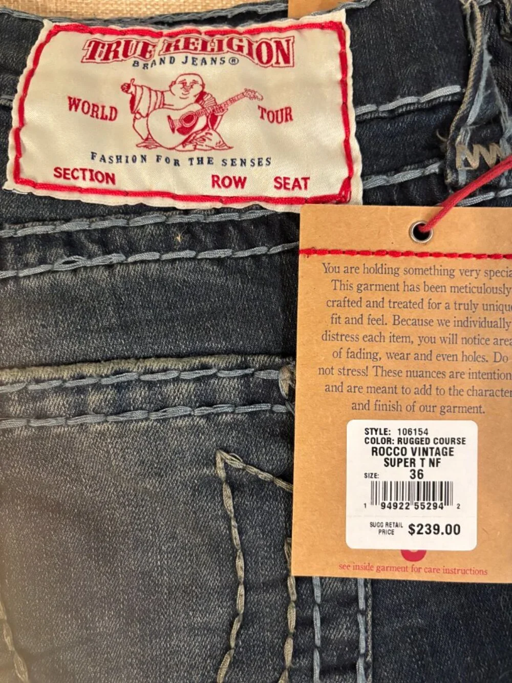 True Religion Rocco Vintage Super T Jeans Mens 36 NWT